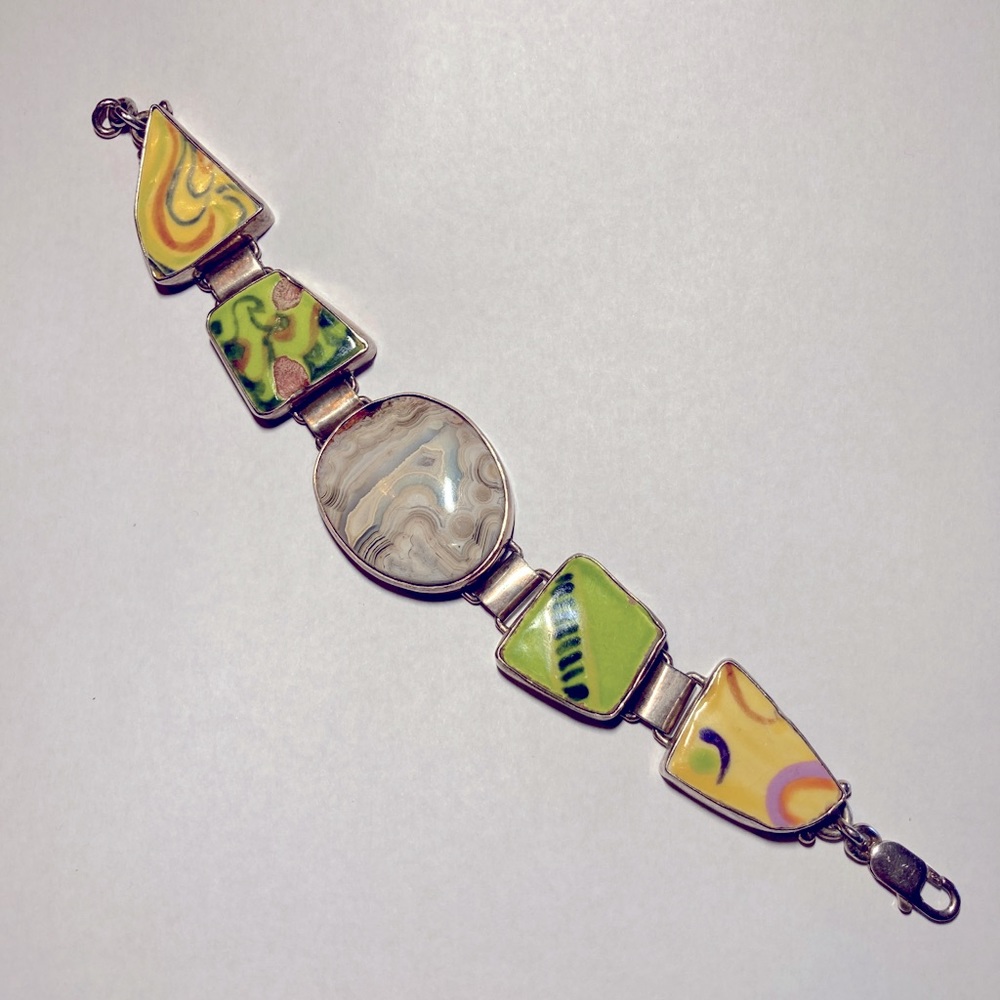 Handmade/Painted Silver Stone Bracelet